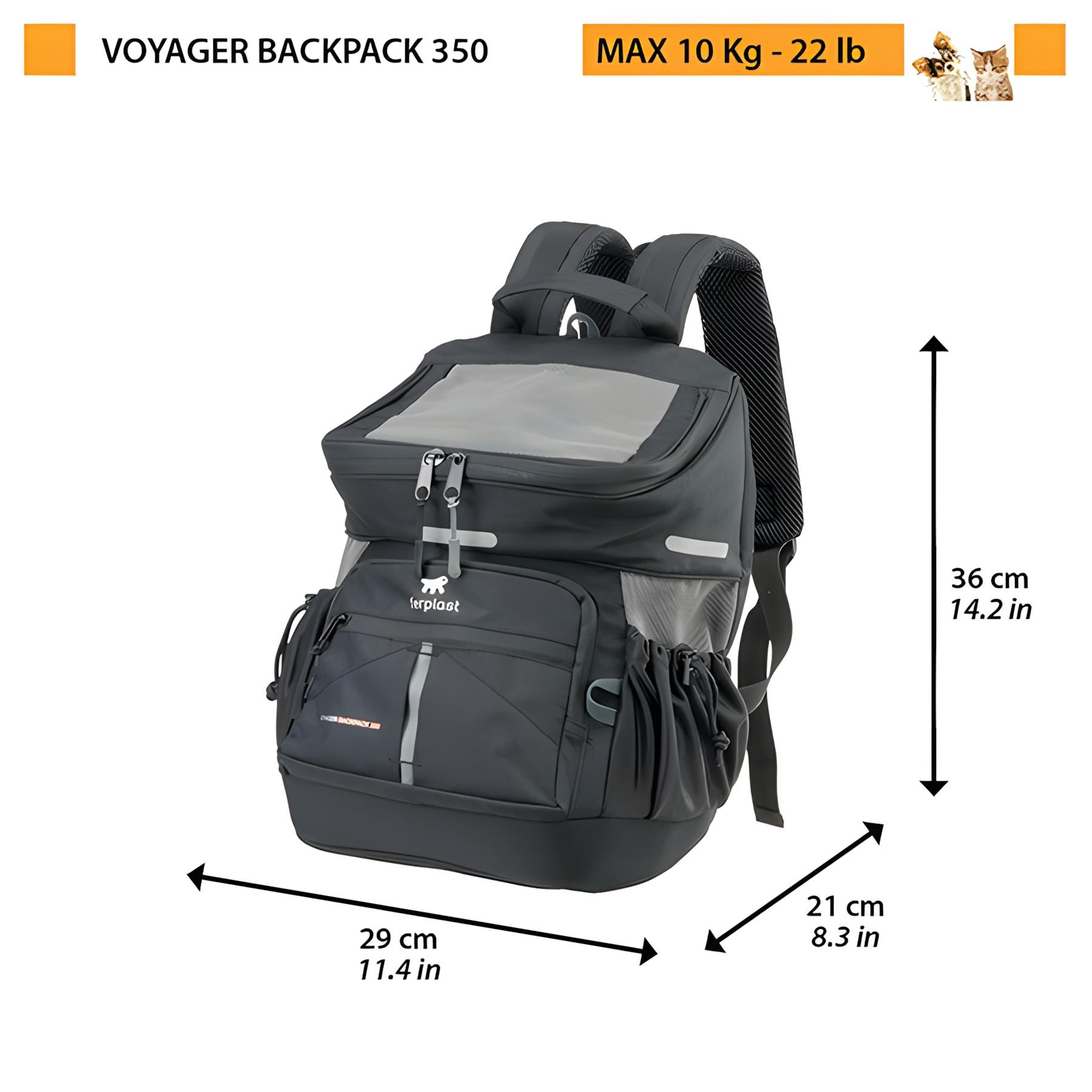 Ferplast Voyager 350 Evcil Hayvan Taşıma Çantası Siyah 29x21x36cm