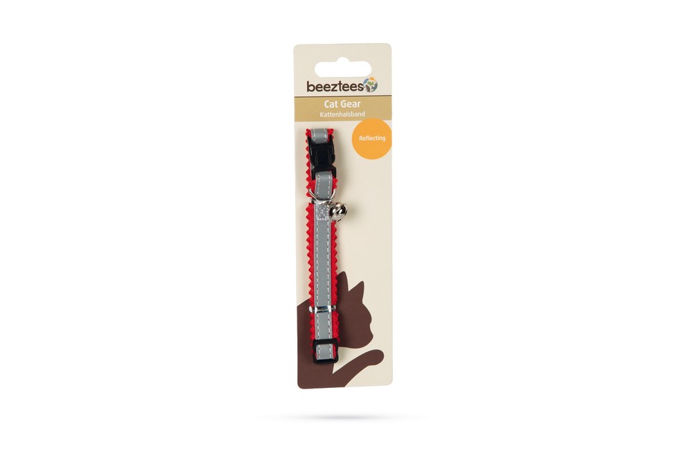 Beeztees Kedi Boyun Tasması, Fosforlu Gri Kırmızı, 24,5-29,5cm
