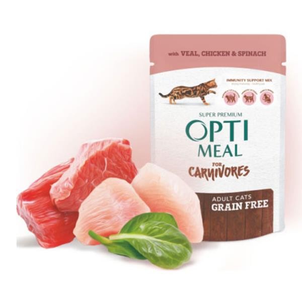 Optimeal Süper Premium Tavuk Filetolu Ispanaklı Soslu Tahılsız Yaş Kedi Maması 85gr