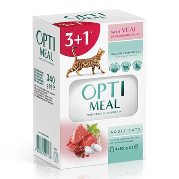 Optimeal Dana Etli Kızılcık Soslu Kedi Yaş Maması 85gr x 4 Adet