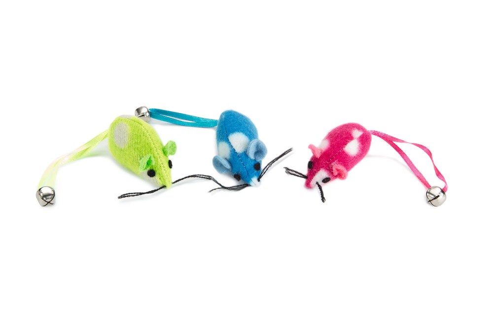 Beeztees Kedi Oyuncağı, Peluş Zilli Fare, 3 Adet, Çeşitli Renklerde, 5cm