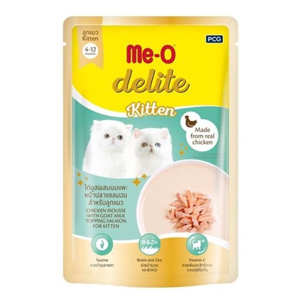 Me-O Delite Pouch Kitten Tavuklu Somonlu ve Keçi Sütlü Yavru Kedi Konservesi 70gr