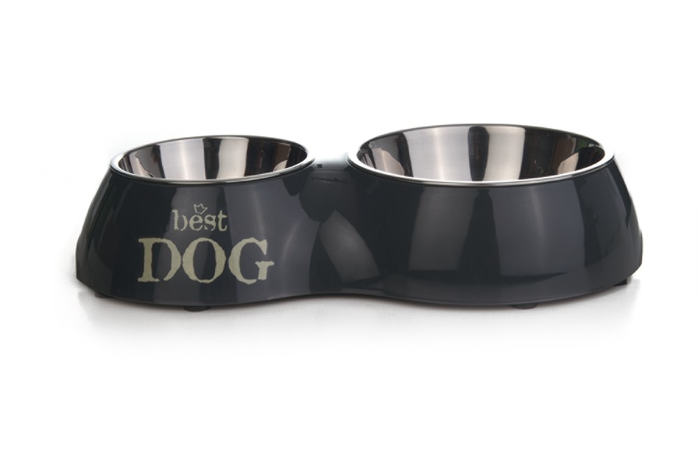 Beeztees Köpek İkili Mama ve Su Kabı, Paslanmaz Çelik, 37x22cm, 350ml ve 700ml