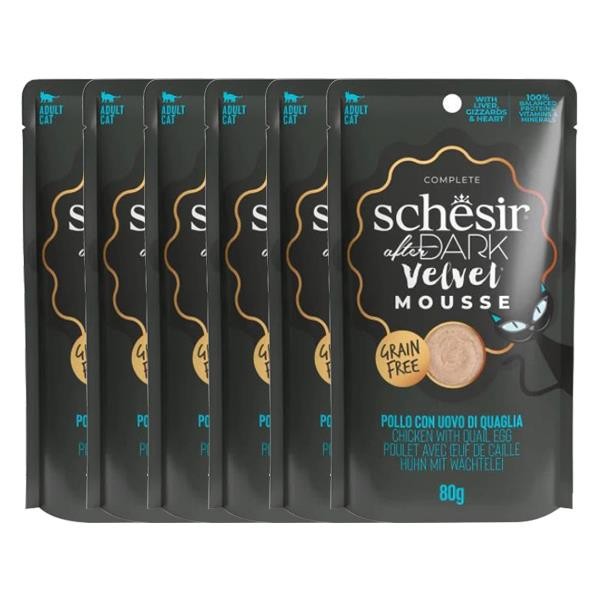 Schesir After Dark Velvet Mousse Tavuklu ve Bıldırcın Yumurtalı Pouch Kedi Maması 80gr 6lı