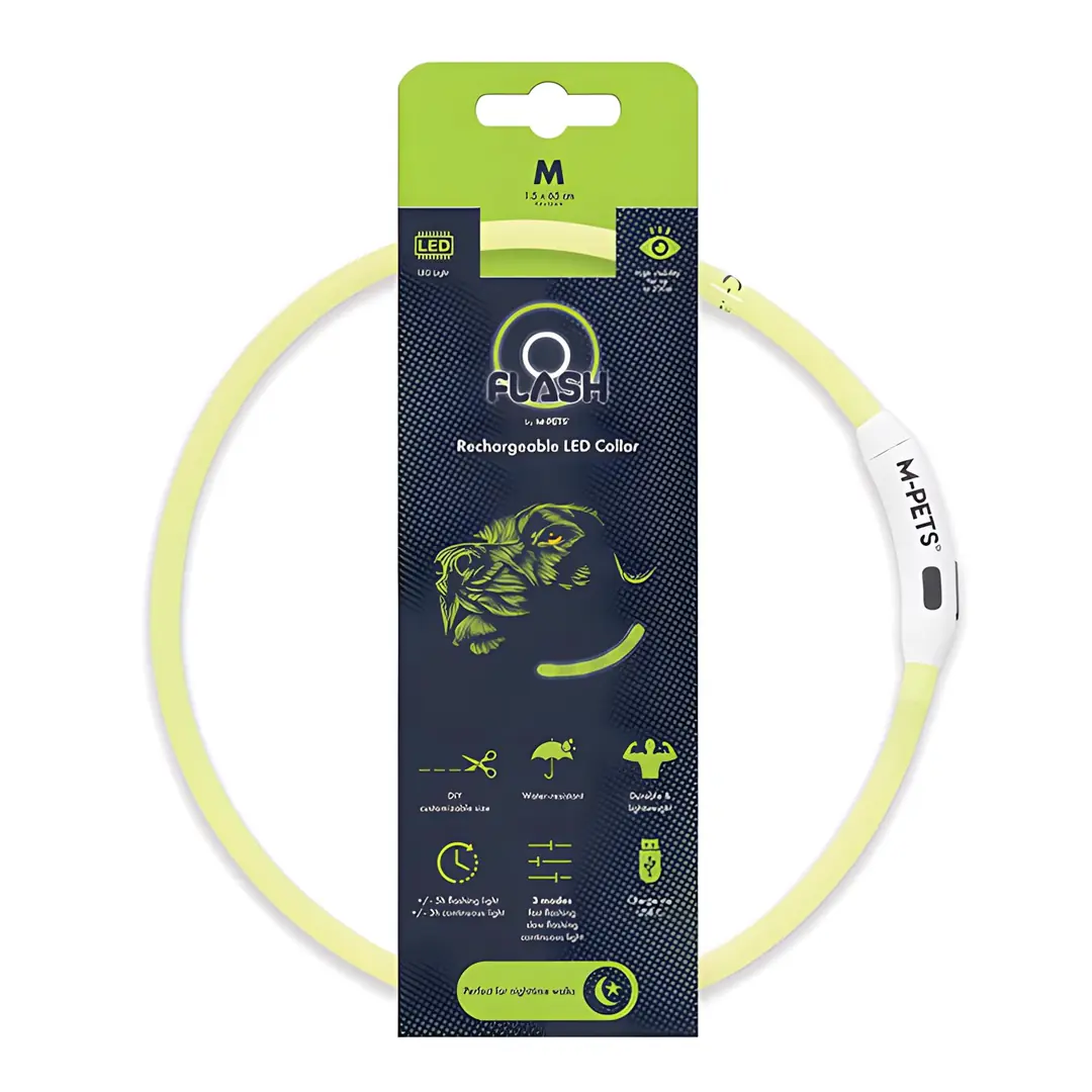 M-Pets Flash Ledli Boyun Tasması Neon Yeşil M