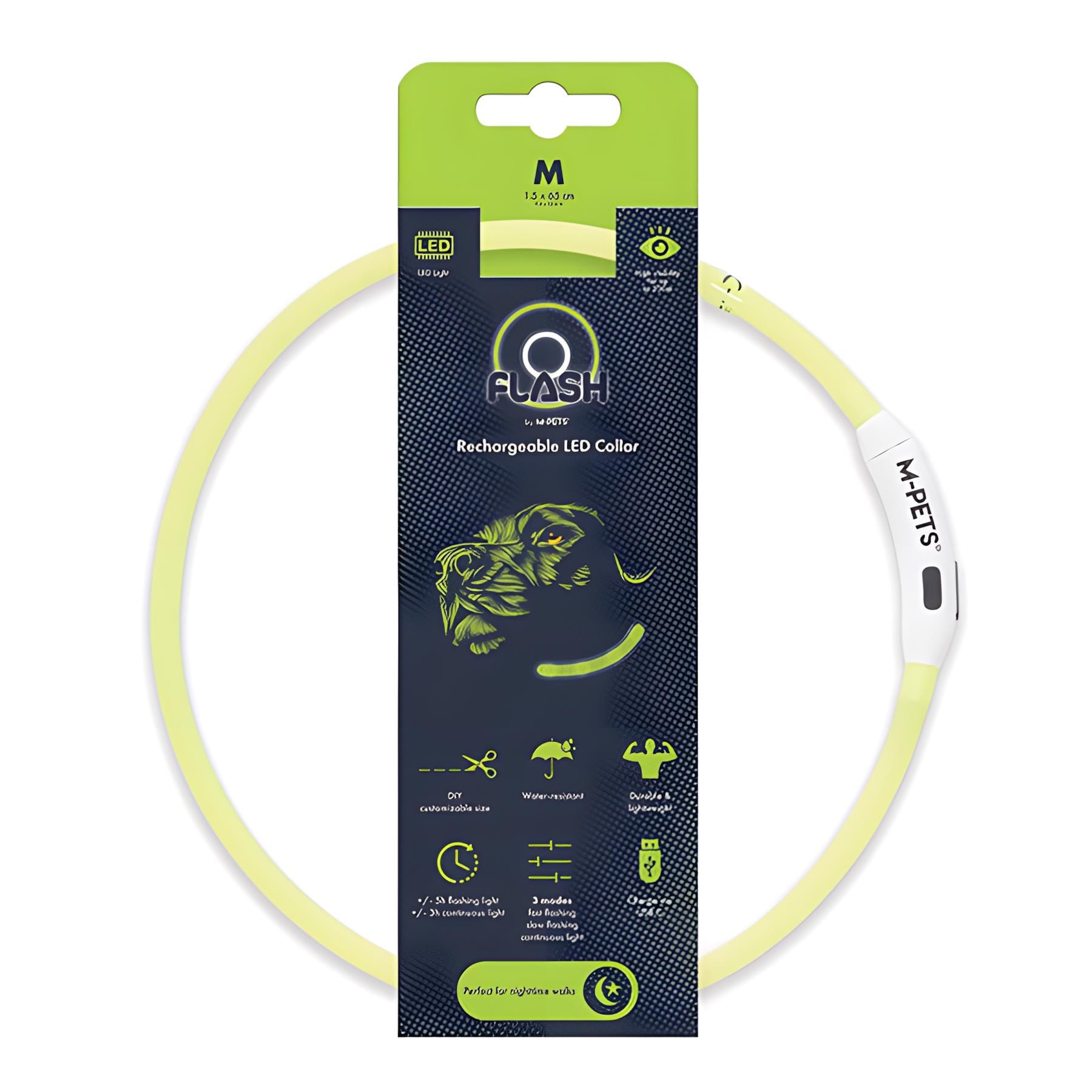 M-Pets Flash Ledli Boyun Tasması Neon Yeşil M