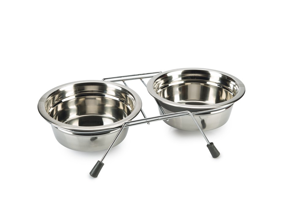 Beeztees Köpek İkili Mama ve Su Kabı, Paslanmaz Çelik, Sessiz&Kaymaz, 16cm, 2x800ml