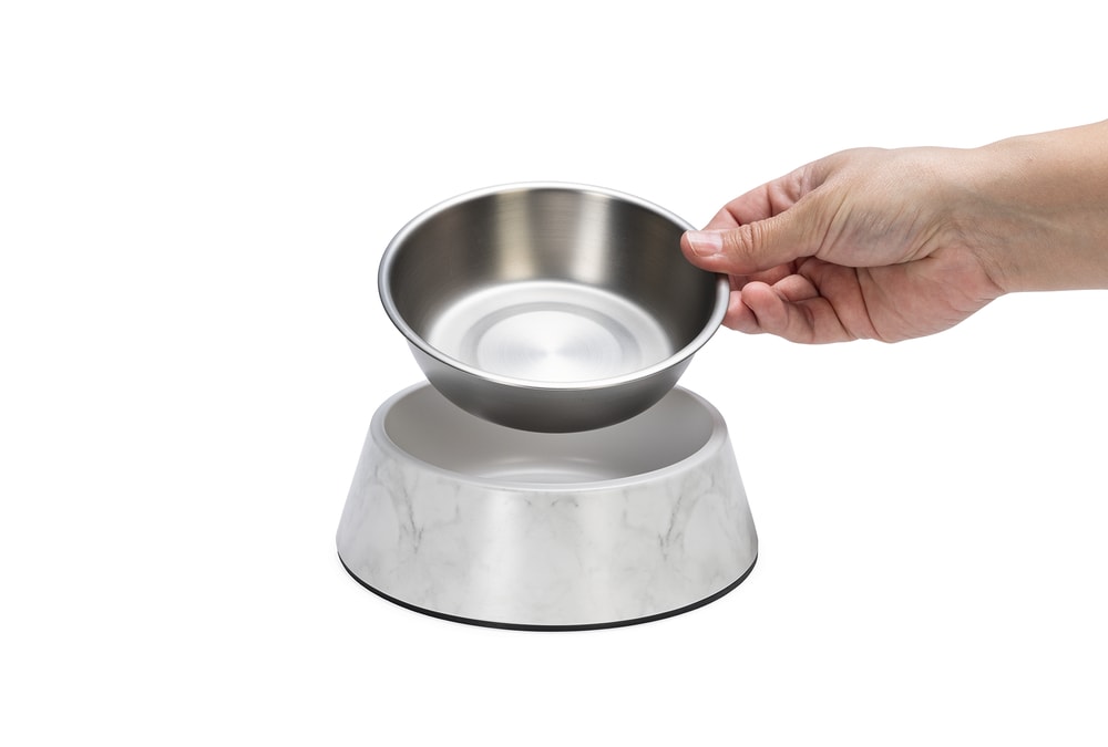 Beeztees DBL Köpek Mama Su Kabı, Mat Paslanmaz Çelik, Beyaz Mermer Görünümlü, 17,5cm, 350ml