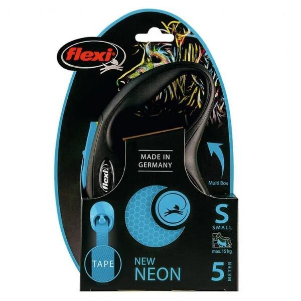 Flexi Neon Reflektörlü 5M Şerit Medium Mavi Gezdirme Tasması
