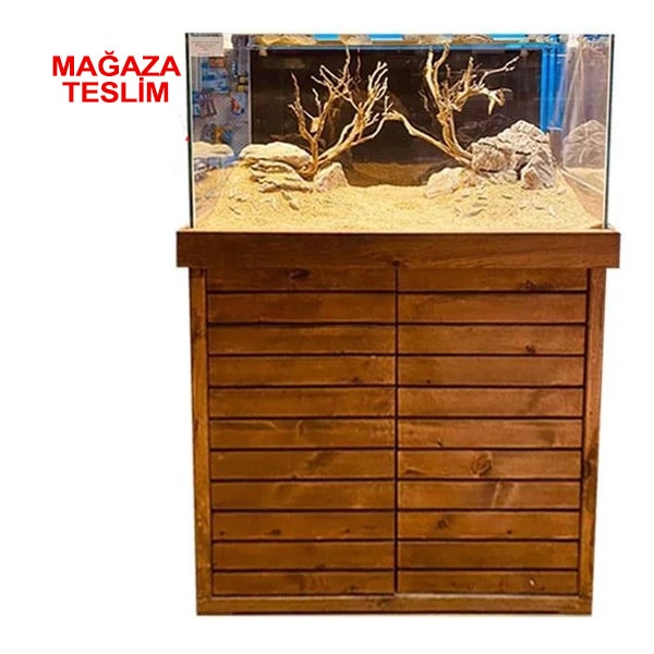 90x50x45 Cm Full Ultra Clear Rodajlı Ladin Ağaç Mobilyalı Cama Cam Akvaryum 10mm