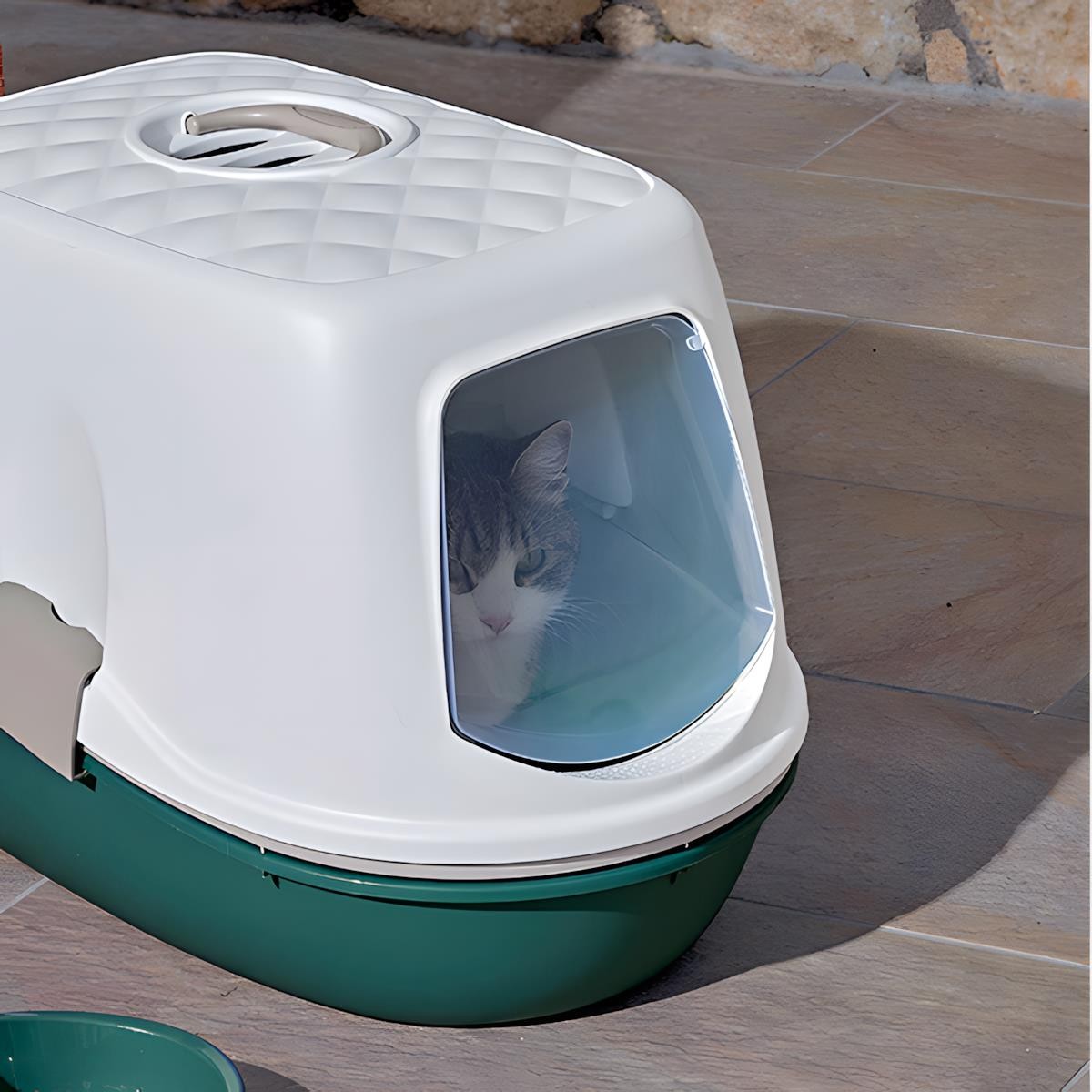 Stefanplast Furba Top Chic Kapalı Elekli Kedi Tuvaleti Beyaz Gri