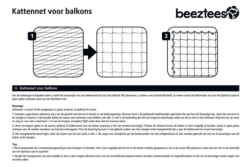 Beeztees Kedi Pencere veya Balkon Koruma Filesi, Şeffaf, 8x3m
