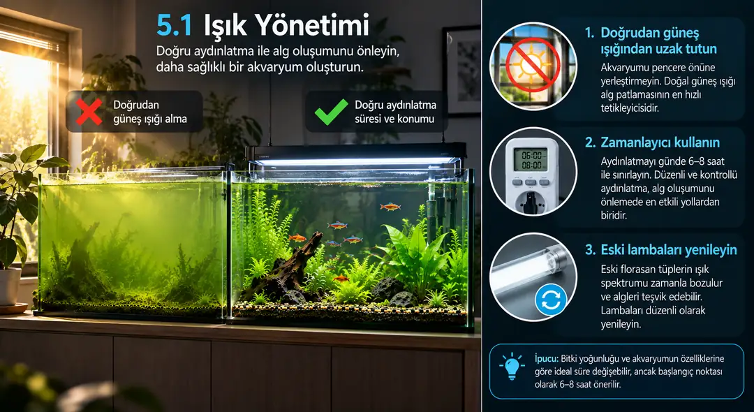 Akvaryumu doğrudan güneş ışığından uzak tutun