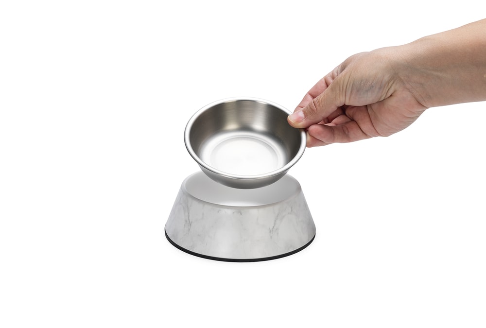 Beeztees DBL Köpek Mama Su Kabı, Mat Paslanmaz Çelik, Beyaz Mermer Görünümlü, 14cm, 160ml