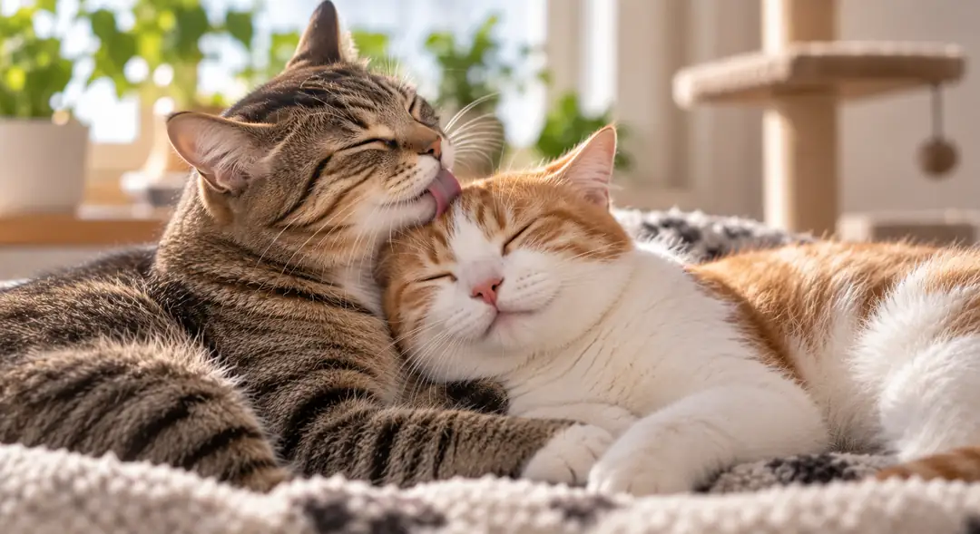 Birbirini tımar eden iki kedi sıklıkla mırlar ve bu titreşimleri sosyal bağlanma aracı olarak kullanır