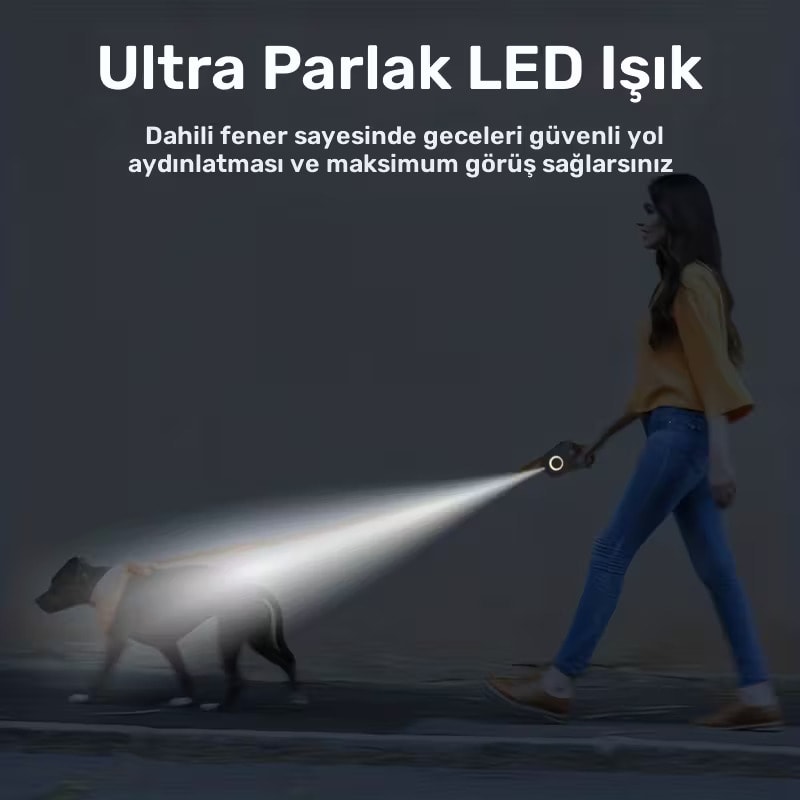 M-Pets Flash Ledli Otomatik Gezdirme Tasması Şerit 3 Metre Turuncu