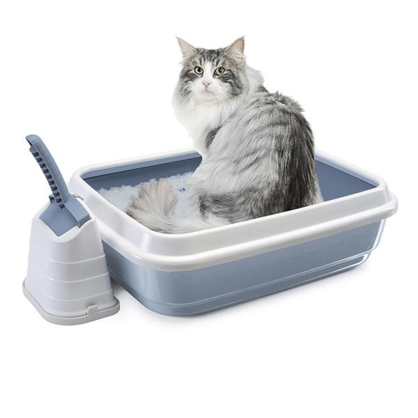 Imac Duo Açık Kedi Tuvaleti Kum Küreği Hediyeli Beyaz Mavi