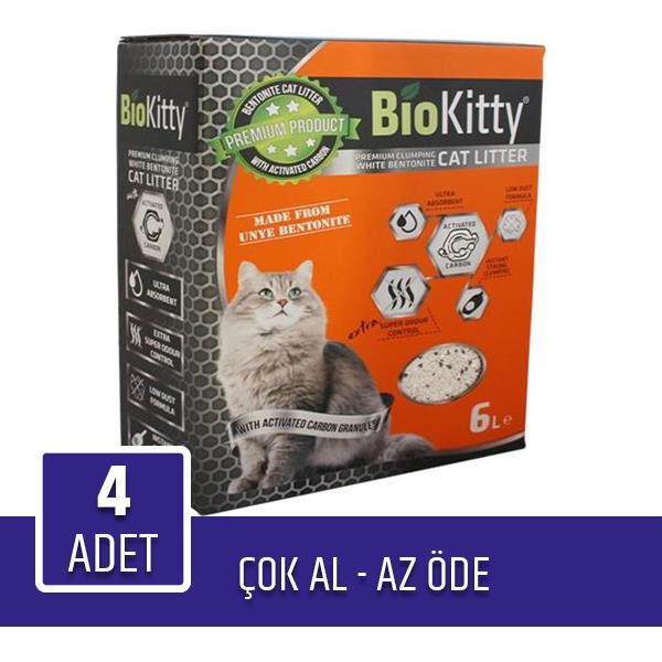 BioKitty Aktif Karbonlu Kedi Kumu 6Lt 4lü Paket