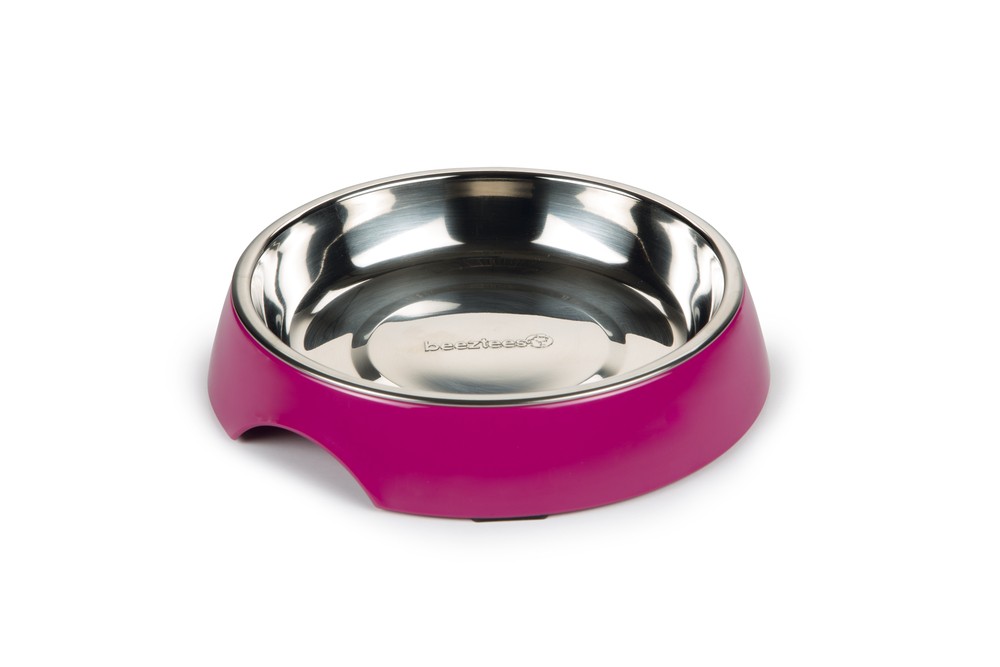 Beeztees Kedi Mama Su Kabı, Paslanmaz Çelik, Pembe, 18,5cm, 420ml