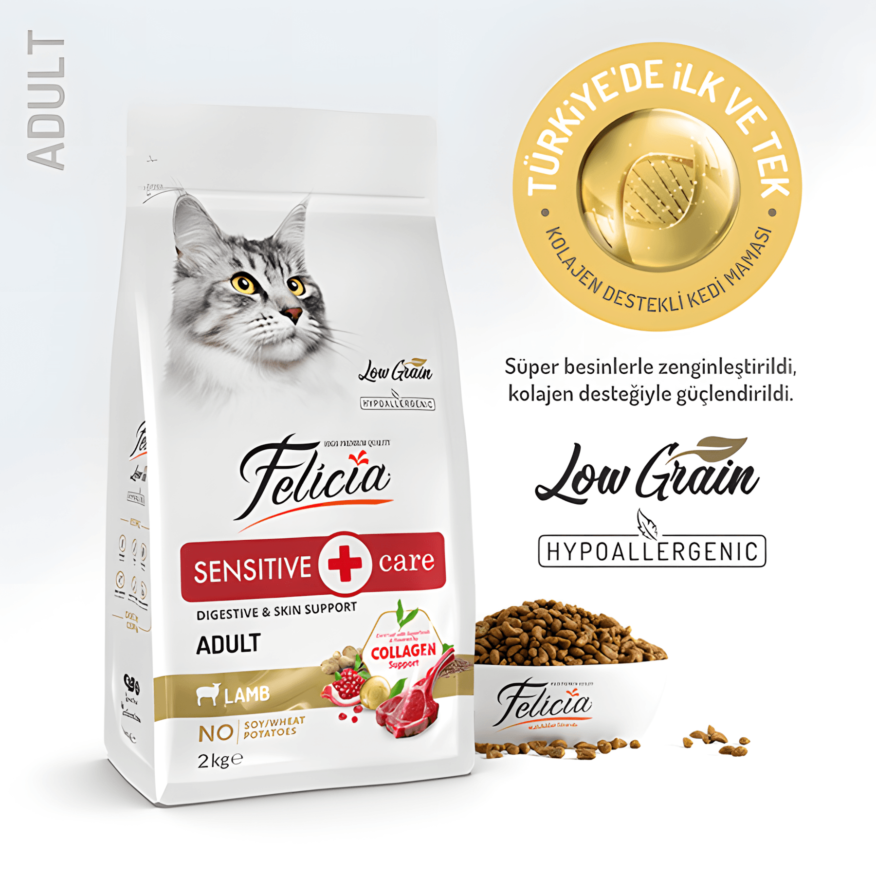 Felicia Az Tahıllı Kuzu Etli Hypoallergenic Kolajenli Yetişkin Kedi Maması 2Kg