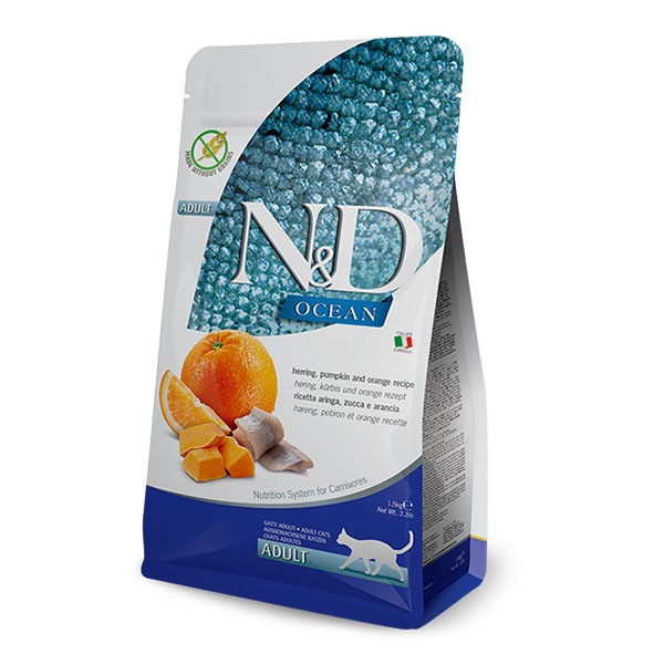 ND Ocean Ringa Balığı&Portakallı&Bal Kabaklı Tahılsız Yetişkin Kedi Maması 1,5 Kg