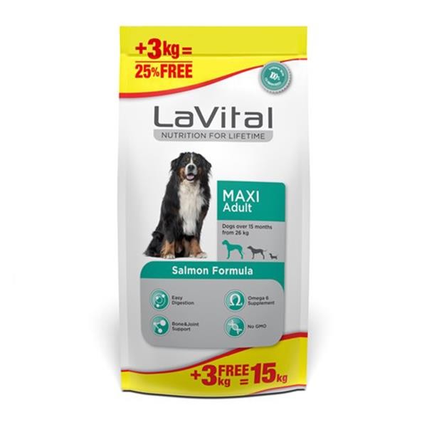 LaVital Maxi Adult Somonlu Yetişkin Köpek Maması 12+3Kg