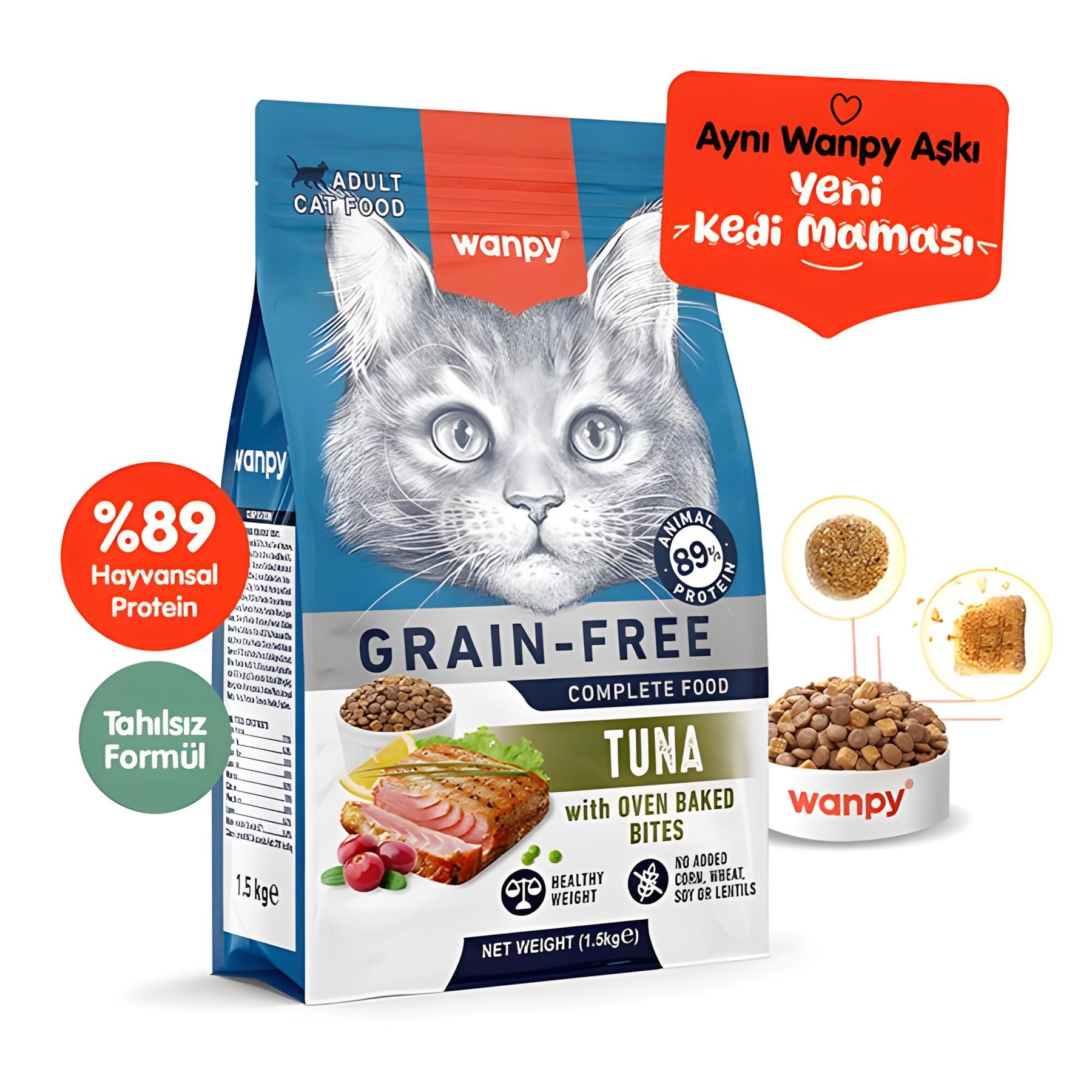 Wanpy Ton Balıklı Tahılsız Yetişkin Kedi Maması 1,5kg