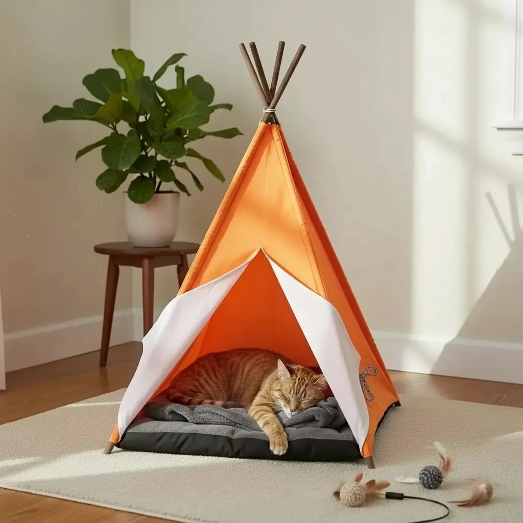 Bedspet Kedi Köpek Çadırı Büyük Boy Turuncu 60x60x80Cm