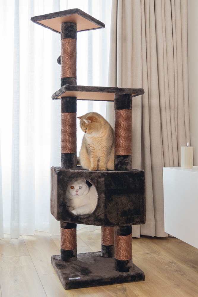 Beeztees Kedi Köşe Tırmalama ve Oyun Evi, Kahverengi, 40x40x135cm