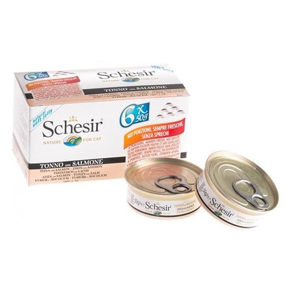 Schesir Jöle İçinde Ton Balıklı Somonlu Yetişkin Kedi Konservesi 50gr 6lı