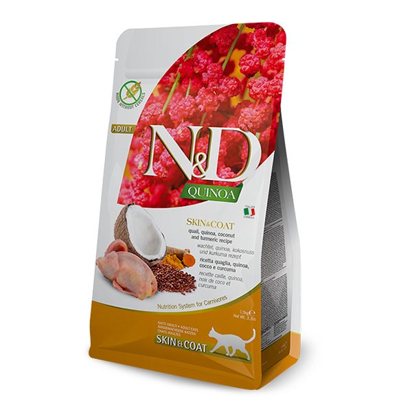 ND Quinoa Skin Coat Hindistan Cevizli Bıldırcınlı Tahılsız Yetişkin Kedi Maması 5Kg