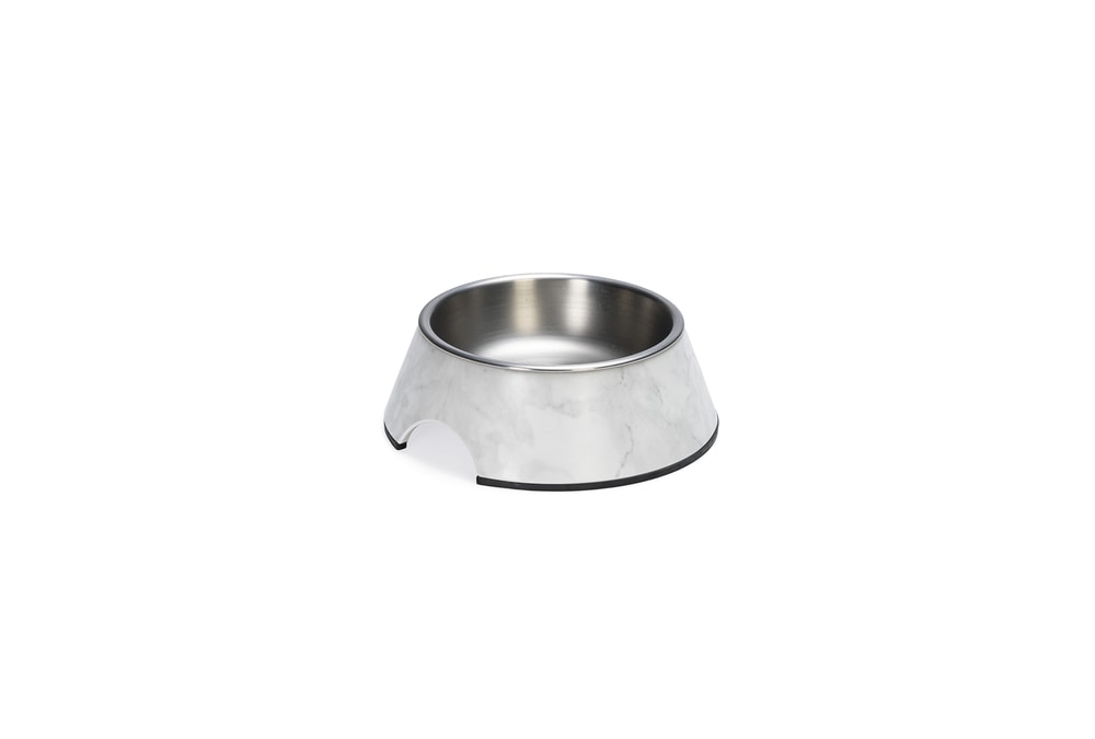 Beeztees DBL Köpek Mama Su Kabı, Mat Paslanmaz Çelik, Beyaz Mermer Görünümlü, 14cm, 160ml