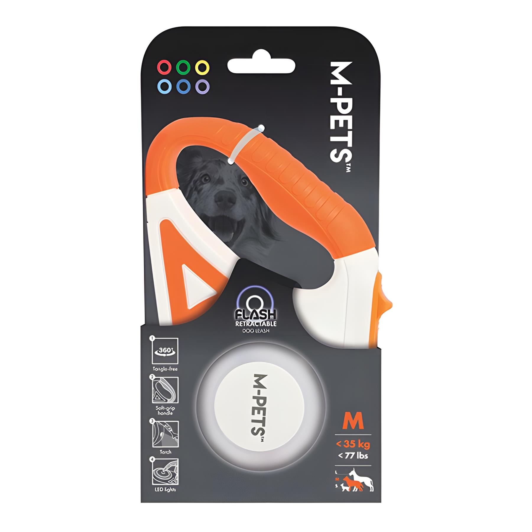 M-Pets Flash Ledli Otomatik Gezdirme Tasması Şerit 5 Metre Turuncu