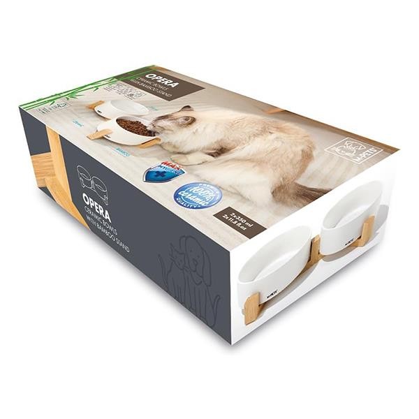 M-Pets Opera Bamboo Standlı Seramik Mama Kabı 2x350ml Beyaz