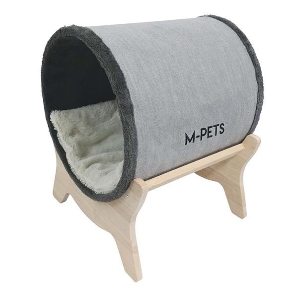 M-Pets Tunnel Elevated Ahşap Ayaklı Kedi Yatağı Gri 47x47x26Cm