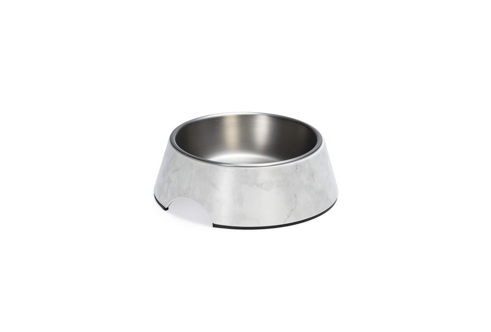 Beeztees DBL Köpek Mama Su Kabı, Mat Paslanmaz Çelik, Beyaz Mermer Görünümlü, 17,5cm, 350ml