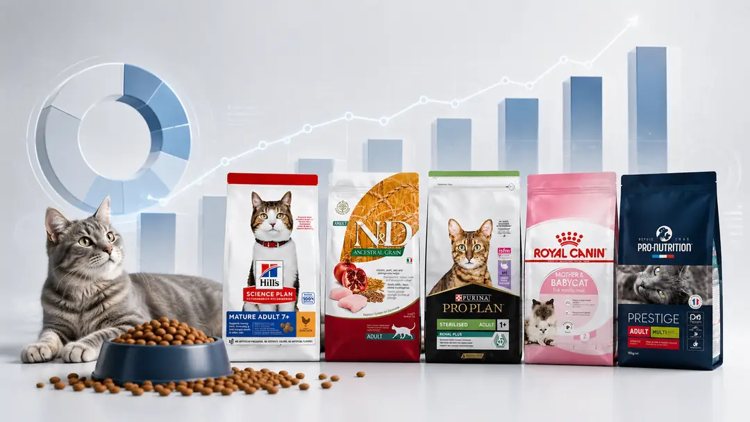 Atakan Petshop’un 2026 satış verilerinde %76,5 payla açık ara öne çıkan kuru kedi mamaları ile bu kategoride en çok tercih edilen beslenme gruplarının dağılımı.