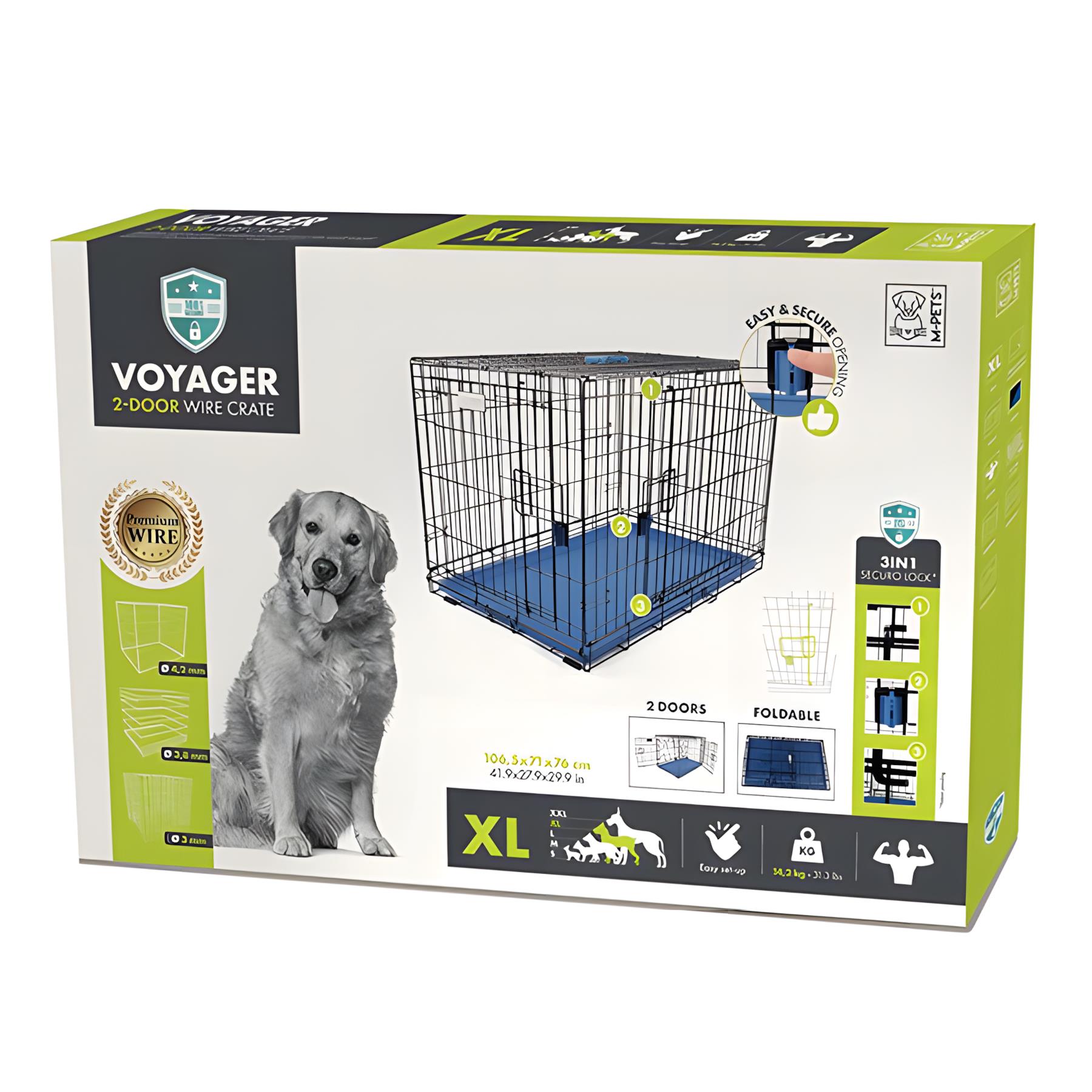 M-Pets Voyager Katlanır Metal Köpek Kafesi 2 Kapılı Mavi 106x71x76Cm