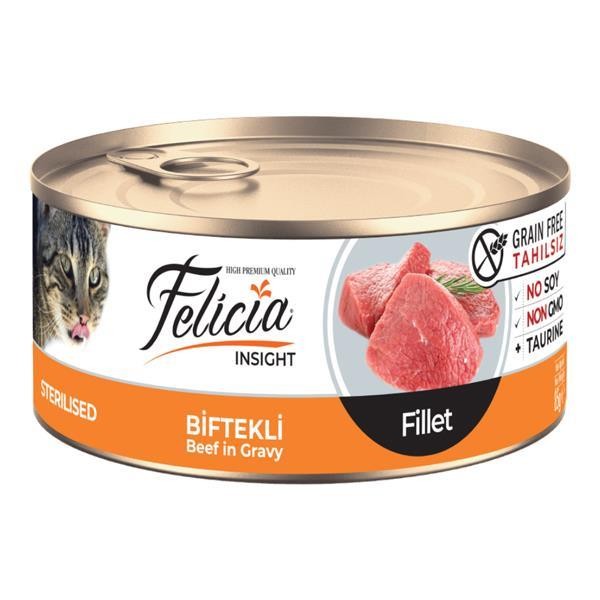 Felicia Fileto Biftekli Tahılsız Kısırlaştırılmış Kedi Konservesi 85gr 24'lü