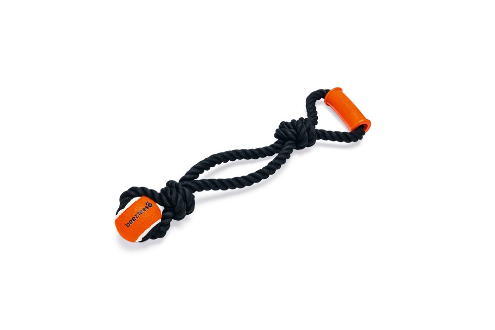 Beeztees Köpek Oyuncağı, Diş İpi Ucunda Tenis Topu, TPR Tutamaçlı, Siyah, 50x13,5x6,3cm