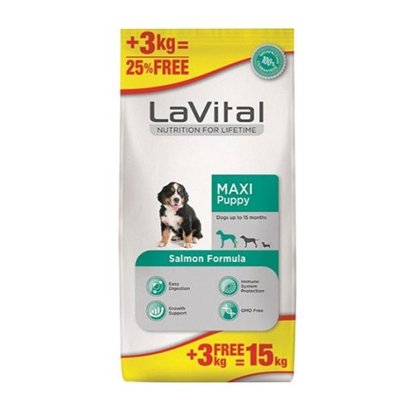 LaVital Maxi Puppy Somonlu Yavru Köpek Maması 12+3Kg