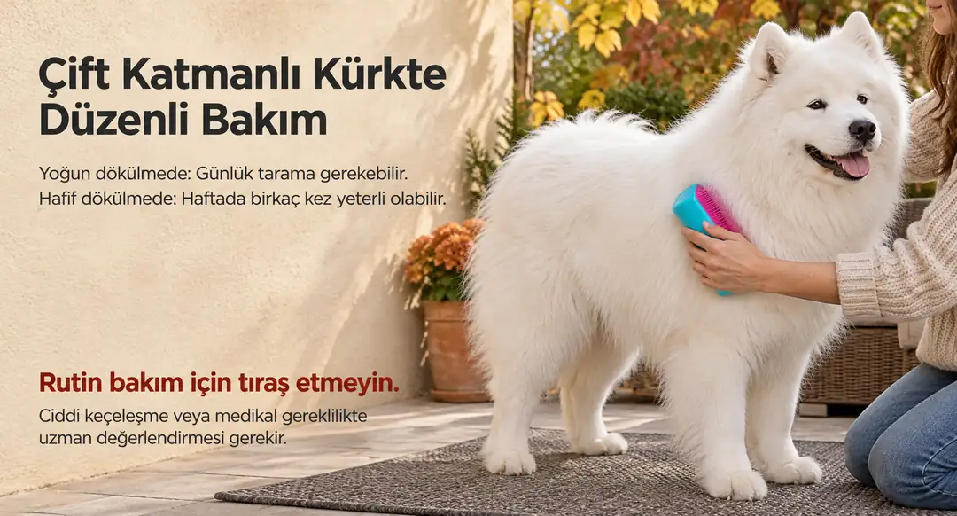 Yoğun tüy değişimi döneminde günlük tarama gerekebilir; daha hafif dökülen bireylerde haftada birkaç kez tarama yeterli olabilir