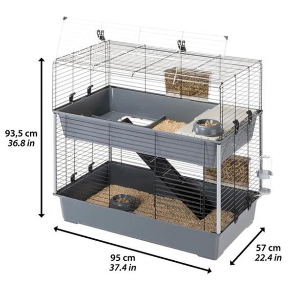 Ferplast Rabbit 100 Double Çift Katlı Tavşan ve Guinea Pig Kafesi Gri 95x57x93Cm