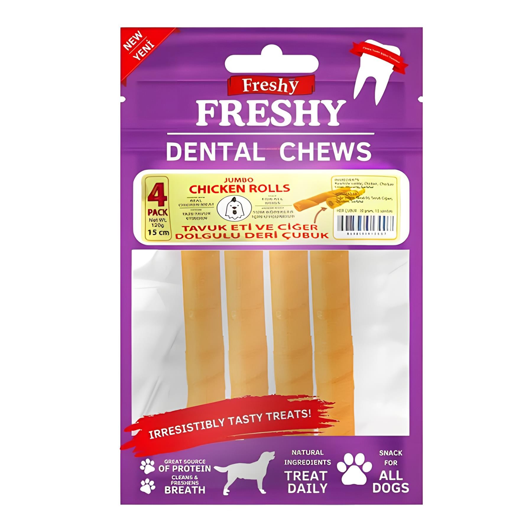 Freshy Tavuk Eti Ve Ciğer Dolgulu 15cm Deri Çubuk 120gr 4lü