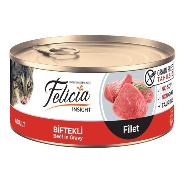 Felicia Fileto Biftekli Tahılsız Yetişkin Kedi Konservesi 85gr 24'lü