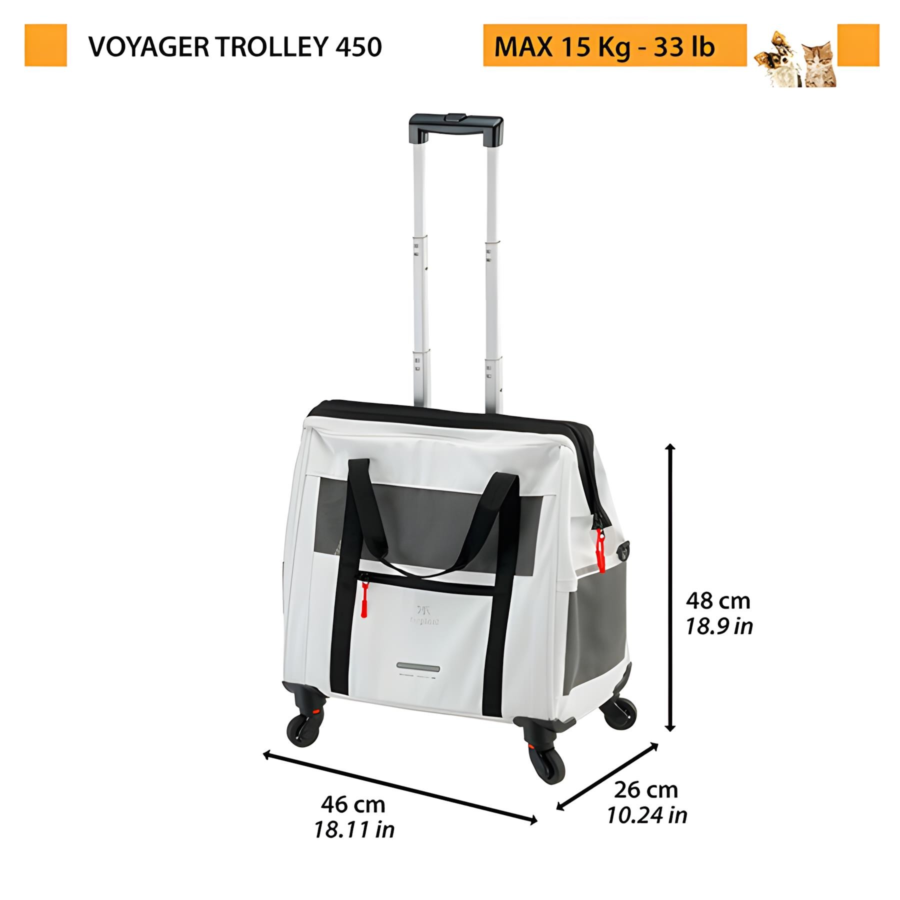 Ferplast Voyager 450 Tekerlekli Evcil Hayvan Taşıma Çantası Beyaz 46x26x48cm