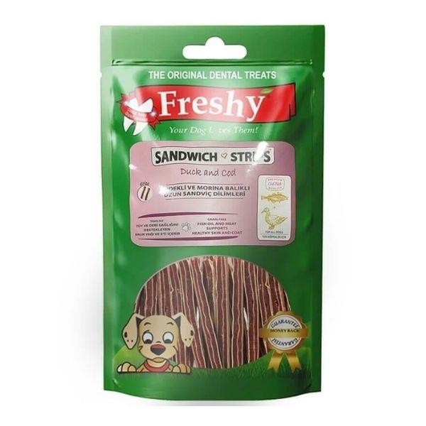 Freshy Sandwich Strips Ördekli ve Morina Balıklı Köpek Ödülü 80gr