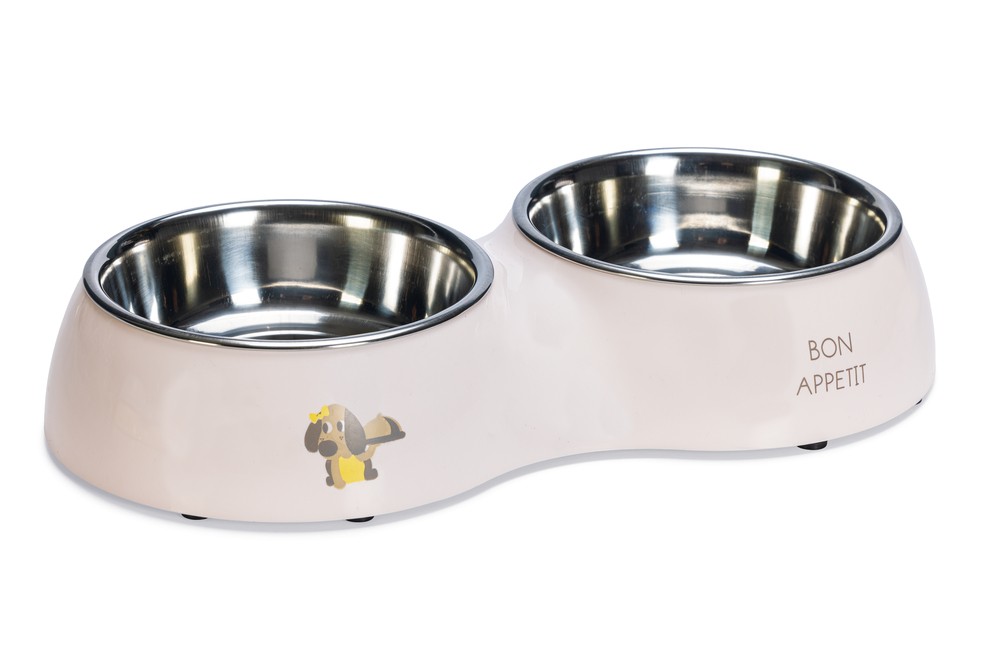 Beeztees Köpek İkili Mama ve Su Kabı, Paslanmaz Çelik, Pudra Pembe, 34x17,5cm, 2x350ml