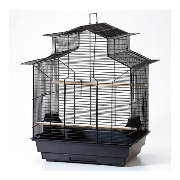 QH Papağan Kafesi Çin Çatılı Siyah 47x36x62cm