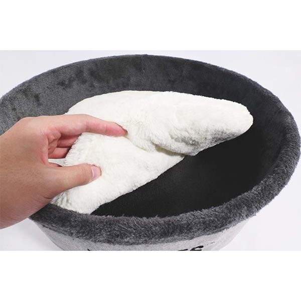 M-Pets Round Elevated Ahşap Ayaklı Kedi Yatağı Gri 47x47x26Cm